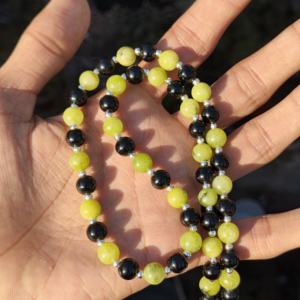 Collar de Jade Verde Natural y Ónix Negro con Cuentas de Plata de Ley, Cuentas Lisas de 8 mm, Gema Clásica, Regalo de Boda - Product Image 3