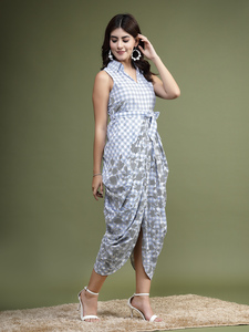 Blue Colored Printed Jumpsuit <b>Boho</b> Romper With Pockets & Loose Elastic Waistband Customized <b>Petite</b> <b>Dress</b> at Wholesale Prices OEM - Product Image 4