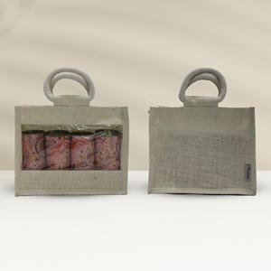 Petit sac à vin de mariage exquis vendu en usine avec poignée en jute réutilisable Abaca Fashion Packaging Ribbon Handle Jute Gift Bag - Product Image 2