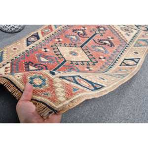 Alfombra Tradicional Ecológica de Gran Tamaño, Color Rojo Beige, 3.8 x 2.2 pies, Tejido Plano, Lana Turca, Base de Látex, Pelo Suave, para Pasillo - Product Image 4