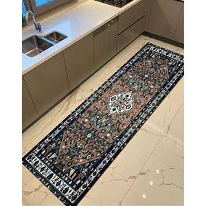 Tapis imprimé marron et bleu marine, tapis à motifs classiques, tapis traditionnel, tapis doux non tissé - Product Image 3