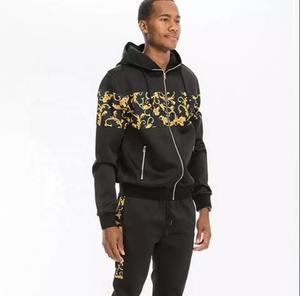 Chándal de invierno para hombre 2021 al por mayor, con capucha, ajustado, con cremallera, bordado, color y talla personalizados, diseño de patchwork - Product Image 1