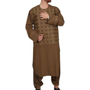 Robe afghane pour homme en brun camel, brodée de détails, tenue traditionnelle Perahan Tunban, vêtements islamiques pour homme, costume culturel pachtoune - Product Image 3