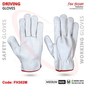 Guantes de trabajo de conductor de cuero dividido de piel de vaca blanca con máxima protección Guantes traseros elásticos fruncidos OEM sin forro - Product Image 4