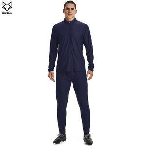 Men's Navy Blue Full <b>Zip</b> Tracksuit Solid Color Polyester Casual Jogging Suit Regular Fit Autumn Wear - Product Image 2