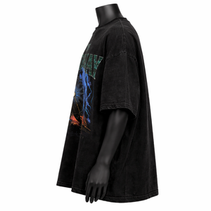 Camiseta Personalizada Extra Grande con Estampado Gráfico de Rayo, Estilo Vintage Lavado, para Hombre, de Algodón, Manga Corta, Informal - Product Image 3