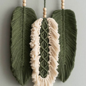 Tapiz de Macramé con Forma de Hoja Verde con Cuentas para Decoración de Entrada, Pasillo o Habitación, Decoración Elegante para el Hogar, Estilo Indio - Product Image 1