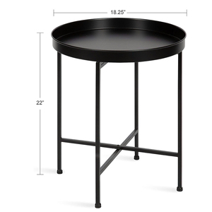 Modern Round Tray End <b>Table</b> with Powder-Coated Metal Frame, Minimalist <b>Sofa</b> Side <b>Table</b> for Small Space Living Room Furniture - Product Image 3