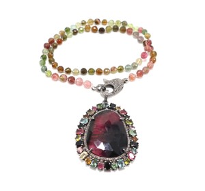 Pendentif en pierre taillée à facettes en tourmaline biologique naturelle Collier rond en tourmaline multiple Perles Collier en diamant pavé de serrure - Product Image 5