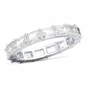 Emerald Cut 3.20 Carat F-G/VS Lab Grown Diamond Full Eternity Prong <b>Set</b> Wedding <b>Ring</b> Made in Sterling Silver For <b>Women</b> - Product Image 6
