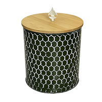 Ensemble de 3 boîtes de rangement pour cuisine en fer, design nid d'abeille classique, écologiques, fabriquées à la main, avec couvercles à clapet verts