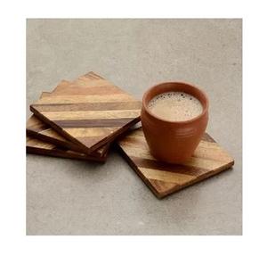 Round Shape Wood Drink Serving <b>Coasters</b> Tableware Mat & Pads Tea & Coffee <b>Coaster</b> Without Holder Brown Finished - Product Image 2