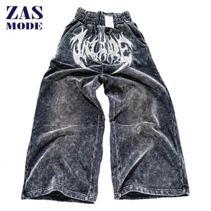 Sweatpants décontractés pour hommes en coton sergé écologique, légers et respirants, avec logo brodé de haute qualité, style vintage délavé sur mesure - Product Image 1