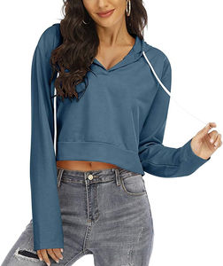 Hot Selling Casual 100% Cotton Streetwear Crop <b>Top</b> Hoodie Low MOQ Different Sizes <b>Thermal</b> Hooded Collar Front - Product Image 6