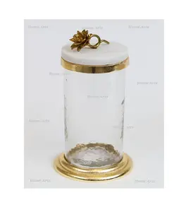 Glass Food Storage Canister With Marble Lid Round Shape Customized Size <b>Chocolate</b> Dessert Serving Box In India - Product Image 1