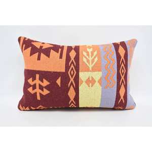 Almohada de lana naranja de estilo tradicional con estampado geométrico de 16x24 pulgadas con estampados cuadrados florales vintage estilo de lujo para uso en sofá - Product Image 5