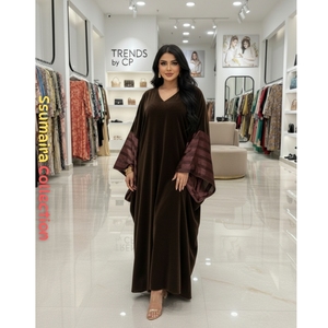 Kaftan en velours de qualité supérieure pour femmes, tenue de soirée élégante et modeste, silhouette en A, longueur au sol, qualité d'exportation, robe de soirée - Product Image 2
