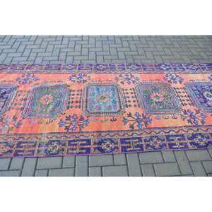 พรมวินเทจ ขนาด 4.1x11.1 ฟุต พรมตุรกี สีแดงน้ำเงินลายจุด พรมขนสัตว์ - Product Image 3