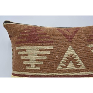 16x24 Inches Brown Southwestern Geometric Wool Pillow Woven Vintage Decorative <b>Cushion</b> Inspired Vintage Southwestern Design - Product Image 2