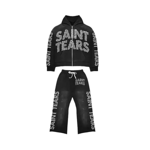 Ensemble de survêtement en molleton de coton pour homme, taille plus, avec capuche et pantalon de jogging, impression de logo personnalisé, couleur unie, vêtements décontractés - Product Image 6