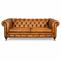 Sofá Chesterfield Vintage de Dos Plazas en Cuero Genuino de Akku Art Exports |   Cognac Marrón Hecho a Mano |   Villa de Diseño Moderno de Mediados de Siglo