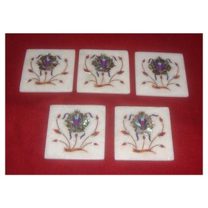 New Creativity Design Polished White Alabaster Marble Inlaid Kitchen <b>Coaster</b> <b>Set</b> for Home and Kitchen Decoration Purpose - Product Image 1