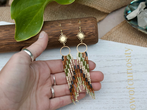 Pendientes de aro con cuentas, de semillas de cuentas pendientes colgantes, pendientes de flecos Boho modernos, pendientes de cuentas de tonos terrosos, celestiales - Product Image 2