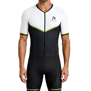 Combinaison de cyclisme à prix de gros, blanche et noire, à fermeture éclair intégrale, manches courtes, aérodynamique, compression, uniforme de cyclisme, tenue de triathlon - Product Image 1