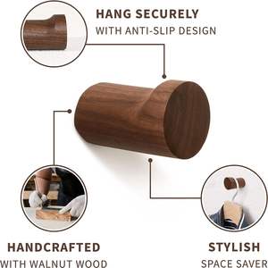 Crochets muraux en bois naturel-Paquet de 4-Moderne-Piquets en bois décoratifs faits à la main Minimalistes pour accrocher des manteaux de chapeau (Noir) - Product Image 3