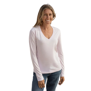 Camiseta de Manga Larga con Cuello en V para Mujer, Color Rosa Claro, 100% Algodón Orgánico de Lujo, Preencogido, Certificado GOTS, Ajuste Clásico, Suave y Premium - Product Image 3