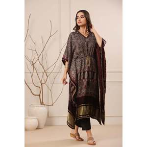 Kaftan en soie modal Aafrah Takwa Ajrakh - Tissu en mousseline léger - Product Image 1