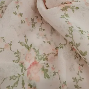 Tecido de chiffon de seda composto com estampa de flores 100% poliéster, desenho de tecido para vestidos de meninas, saias densas, com contagem de fios 20D