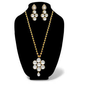 Kriaa White Glass Stone Gold Plated Necklace <b>Set</b> with Diamond Sapphire Zircon <b>Pearl</b>-for Wedding Gift Fashion <b>Jewelry</b> 1106407A - Product Image 1