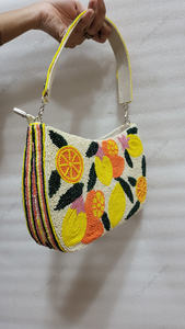 Bolso de hombro floral con diseño de limón, bolso de mano indio totalmente hecho a mano con cuentas, bolso de lujo para mujer, bolso de noche para fiestas de verano - Product Image 4