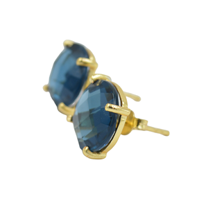 Londres bleu Quartz pierres précieuses boucles d'oreilles pendantes en argent Sterling 925 forme ronde bijoux faits à la main placage à l'or pour les fiançailles - Product Image 3