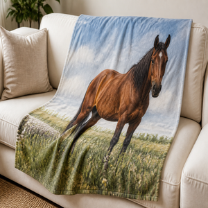 Custom Printed <b>Throw</b> Blanket Personalized Horse Meadow Gift Sublimation Flannel Fleece Polyester - Product Image 1