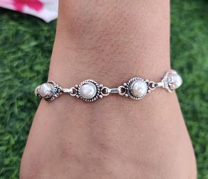Gift for Wedding <b>Solid</b> 925 Sterling <b>Silver</b> Pearl Gemstone Handmade Fine <b>Silver</b> <b>Bracelet</b> Jewelry 925 Stamp <b>Silver</b> Jewelry - Product Image 5