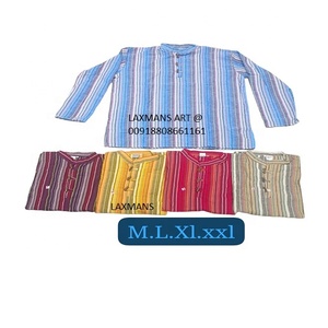 ผ้าฝ้ายจากอินเดียขายส่งฤดูร้อน kurta สำหรับผู้ชายผ้าฝ้ายลายขวางรุ่นฤดูร้อน kurta โบฮีเมียน - Product Image 1