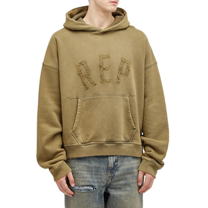 Sweat à capuche double personnalisé pour homme, patchwork, broderie vieillie, coupe carrée, court, oversize, en molleton uni, écologique, respirant, 100 % coton - Product Image 1