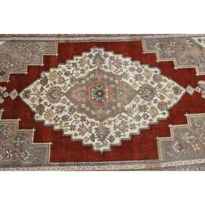 Alfombra de lana Vintage roja y beige, alfombra turca de área grande hecha a mano de 4x8 pies, alfombra rectangular de látex de 10mm, alfombra abstracta para pasillo y habitación - Product Image 5