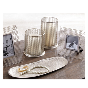 Elegant handcrafted metal candle holder for modern home decor Modern Geometric Wire Metal Candle Stand Piller - Product Image 2
