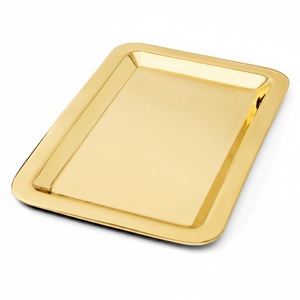 Plateau de service rectangulaire en acier inoxydable plaqué or, plateau décoratif à bord cannelé, léger, pour mariage, maison, hôtel - Product Image 6