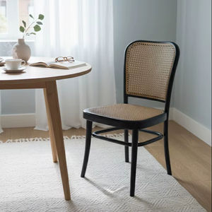 Silla Moderna de Ratán Negro Estilo Rústico Ecológica con Tejido de Caña Natural para Sala de Estar, Cocina y Almacén - Product Image 1