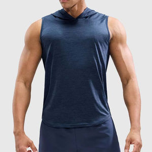 <b>Gym</b> Fitness Wear Men's <b>Gym</b> Plus Size <b>Hoodies</b> Shirts Sleeveless Summer Streetwear Breathable Sportswear Navy Blue Color - Product Image 5