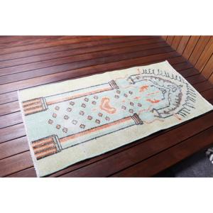 Alfombra Turca Vintage de 2x4 pies, Alfombra Pequeña, Alfombra Blanca a Cuadros - Product Image 2