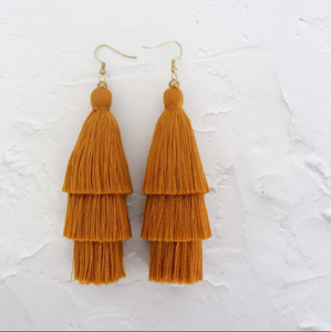 Pendientes de borla de oro de tres capas, pendientes de borla escalonados Pendientes de borla con flecos-Dorado-Largo - Product Image 1