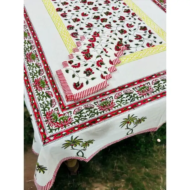 Vente en gros de vêtements de table Inde Couverture de table en coton à motifs floraux Nappe ronde sauge Couverture de table de fête pour mariage