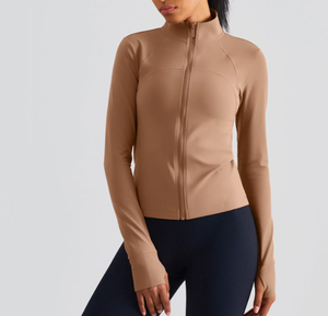 Personnalisé Haute Élastique Femmes Vintage Tricoté Zip Coupe-Vent Compression Slim Fit Sans Couture Yoga Gym Veste Active Fitness Workout - Product Image 2