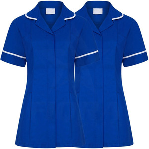Venta al por mayor personalizado mujeres Hospital uniforme enfermería Scrubs Tops cuello vuelto con tubería blanca cuidado de la salud enfermera túnica superior - Product Image 1