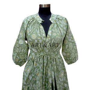 Robe longue en coton à imprimé floral décontractée pour femmes, style de bureau, robe de plage pour un usage quotidien, taille naturelle avec cordon de serrage - Product Image 3